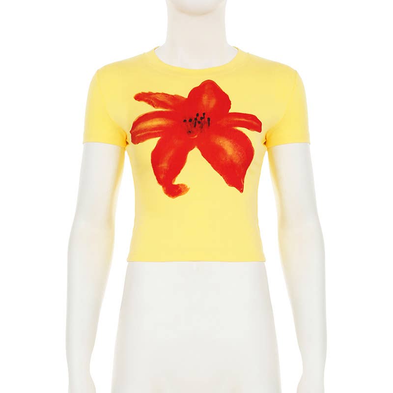 Crew neck slim-fit short-sleeved short T-shirt