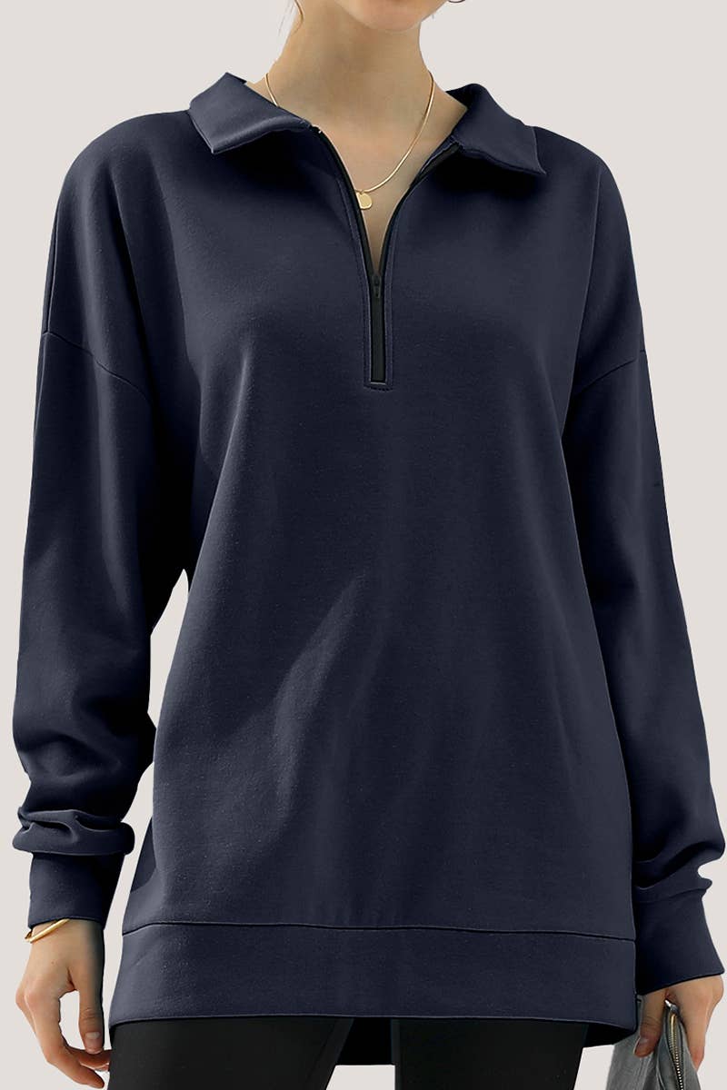 CWOHOL431_Zip Neck Lightweight Pullover Sweatshirt