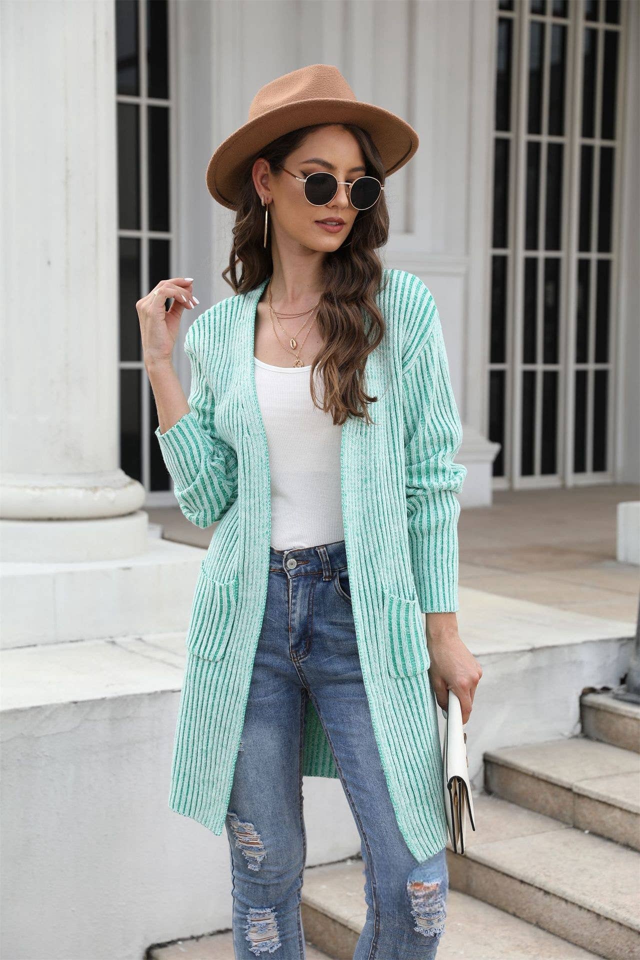 CWOSWL1047_Long Sleeve Open Front Long Cardigan Sweater