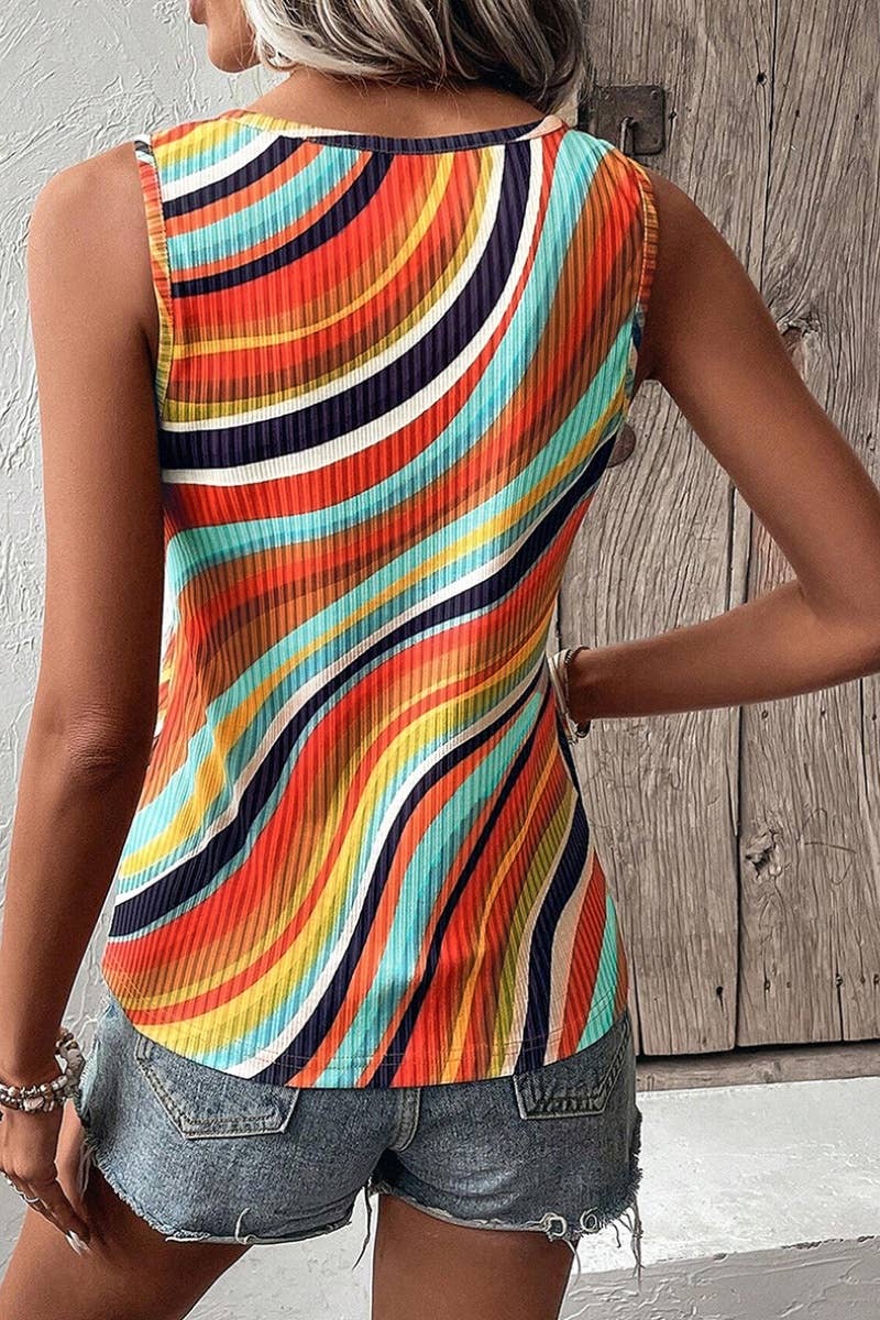 CWOV0383_SUMMER BAGGY STRIPED SLEEVELESS TANK TOP