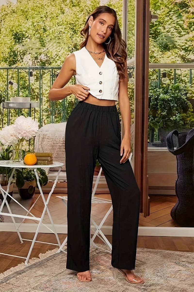 CWBLP1983_ELASTIC WAIST CASUAL COMFORTABLE STRAIGHT PANTS