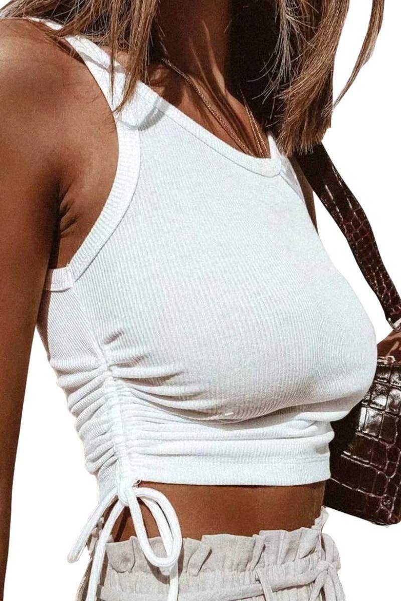 CWOV0236_SUMMER U-NECK SLEEVELESS CROP TANK TOP