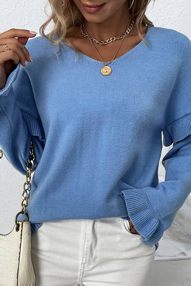CWOSWL1719_V-Neck Long Sleeve Pullover Sweater