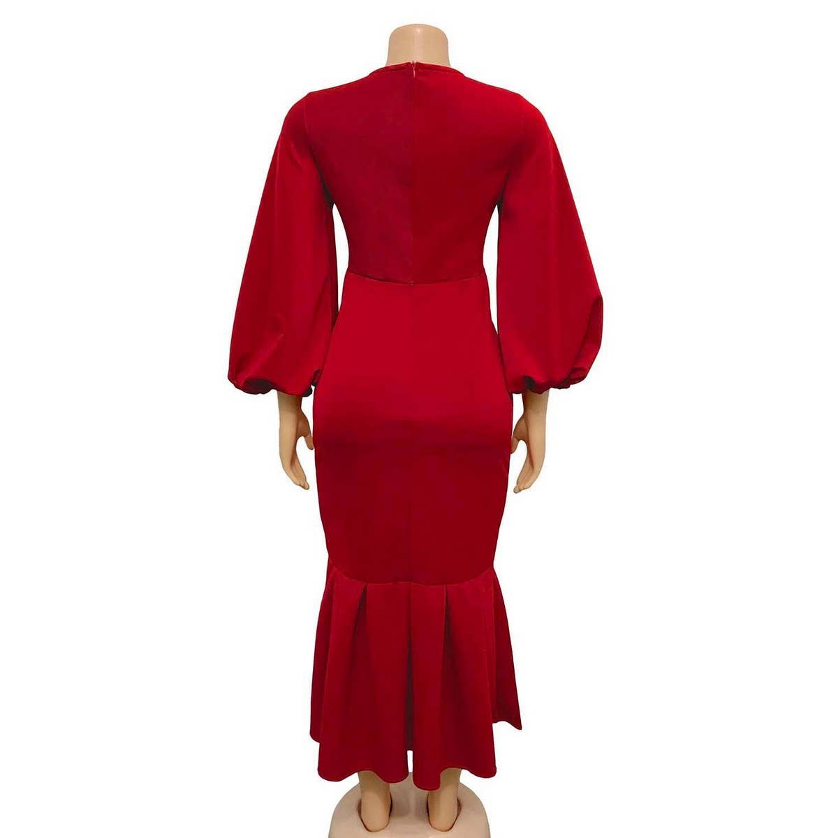 FASHION PLUS SIZE VNECK LONG SLEEVE FISHTAIL DRESS_CWDMD3671