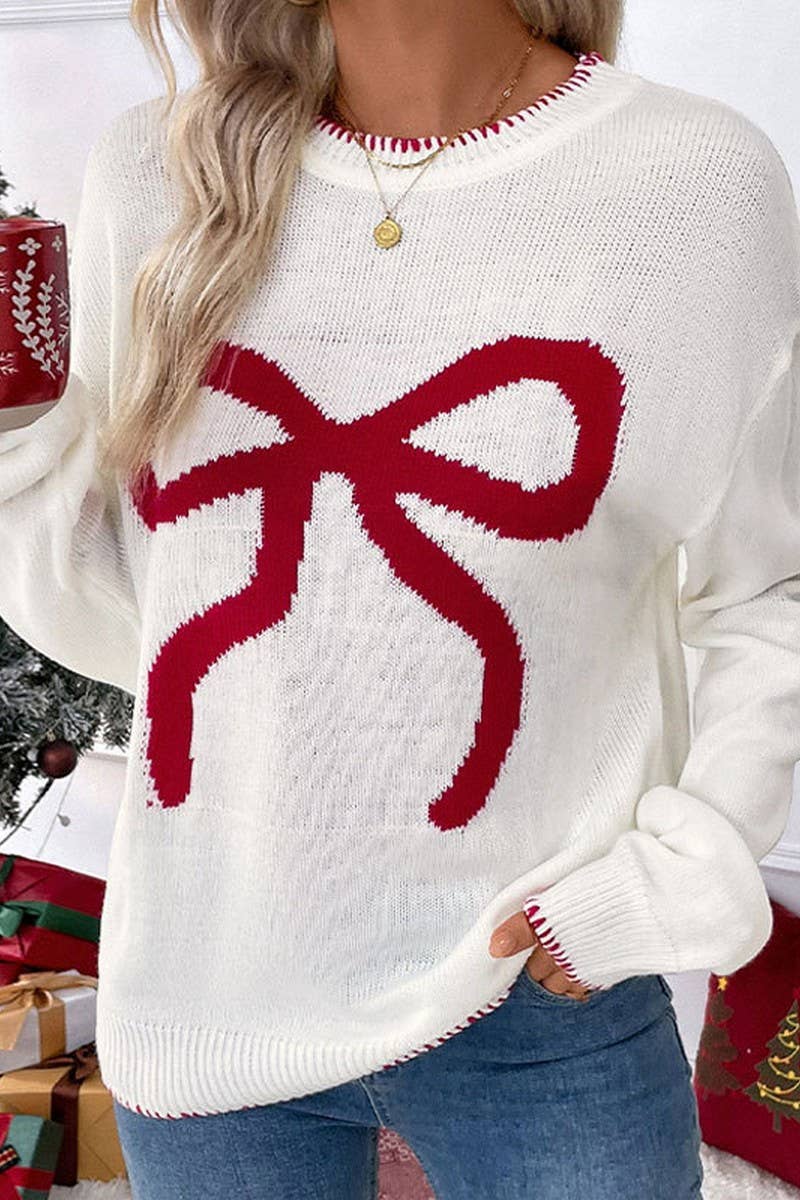 CWOSWL5070_LOOSE LONG SLEEVE CREWNECK CHRISTMAS SWEATER