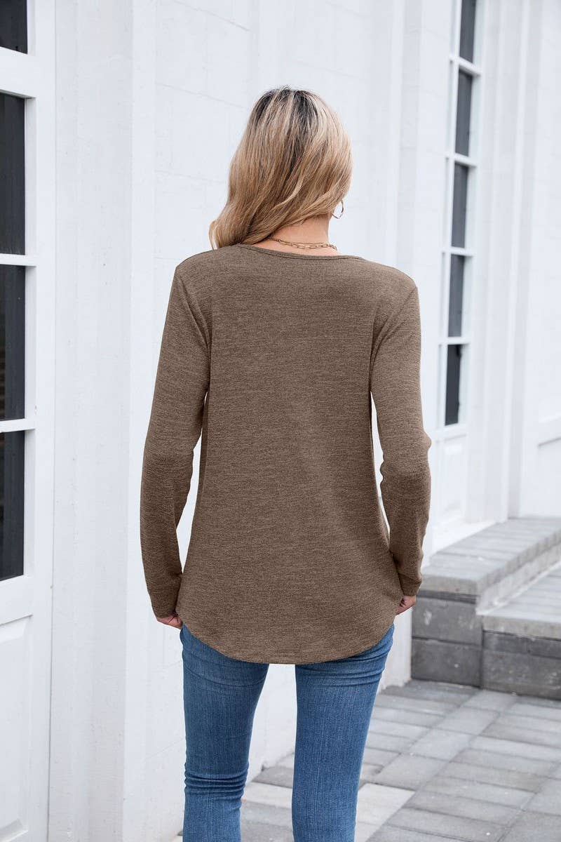 CWTBLL01302_V NECK LOOSE FIT LONG SLEEVE CASUAL TEE