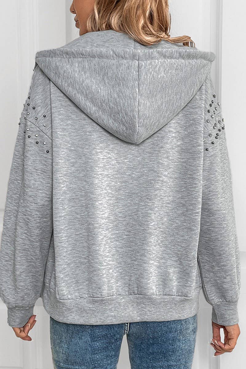 CWOCO1165_SOLID COLOR RIVET CASUAL FASHION SWEATSHIRT JACKET