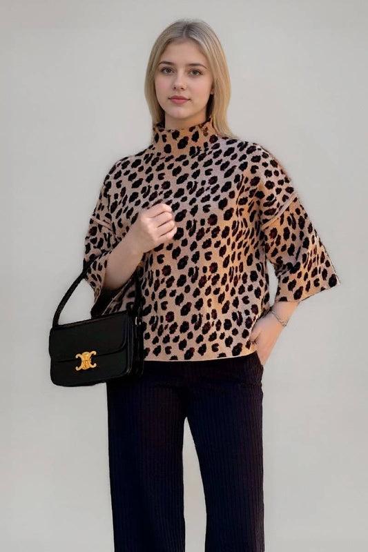 CWOSWL6955_OVERSIZED LEOPARD PRINT KNIT SWEATER