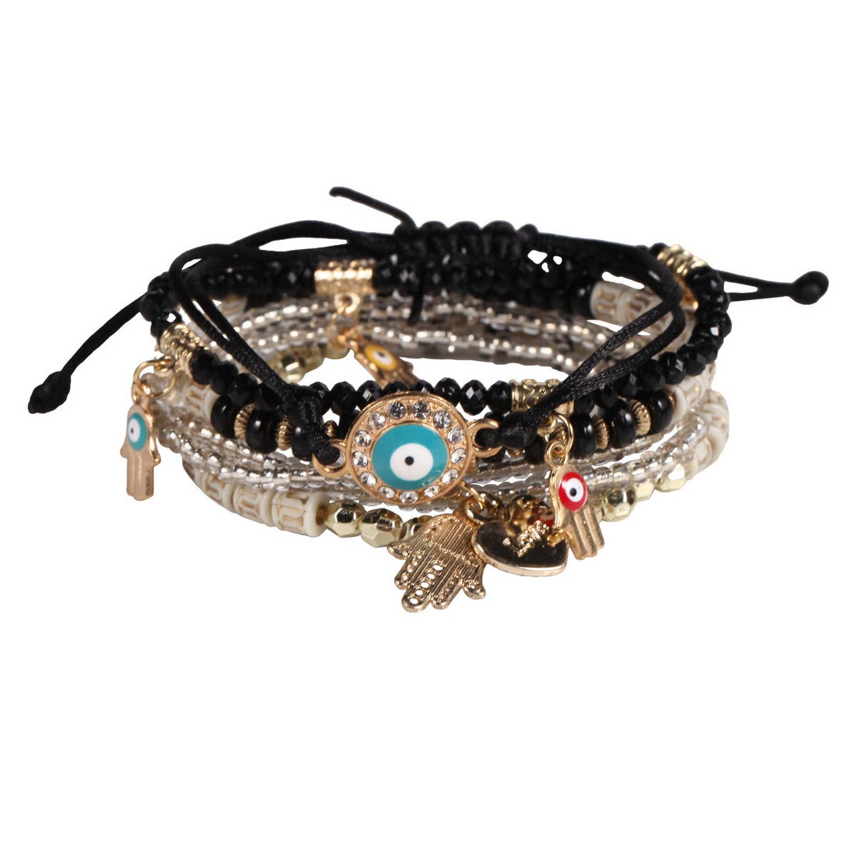 HANDMADE BEADED EVIL EYE LAYERED BRACELET