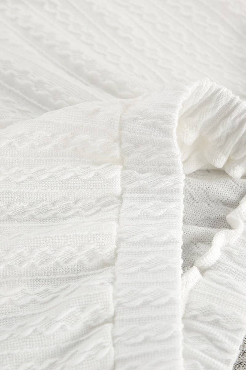 CWSPJ0313_WHITE KNITTED LACE PAJAMAS TWO-PIECE SET