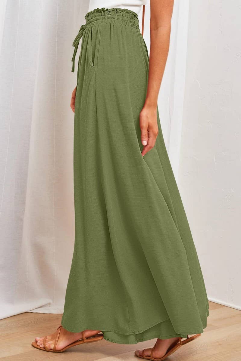 CWBLP0710_CASUAL ELASTIC WAIST WIDE LEG PANTS