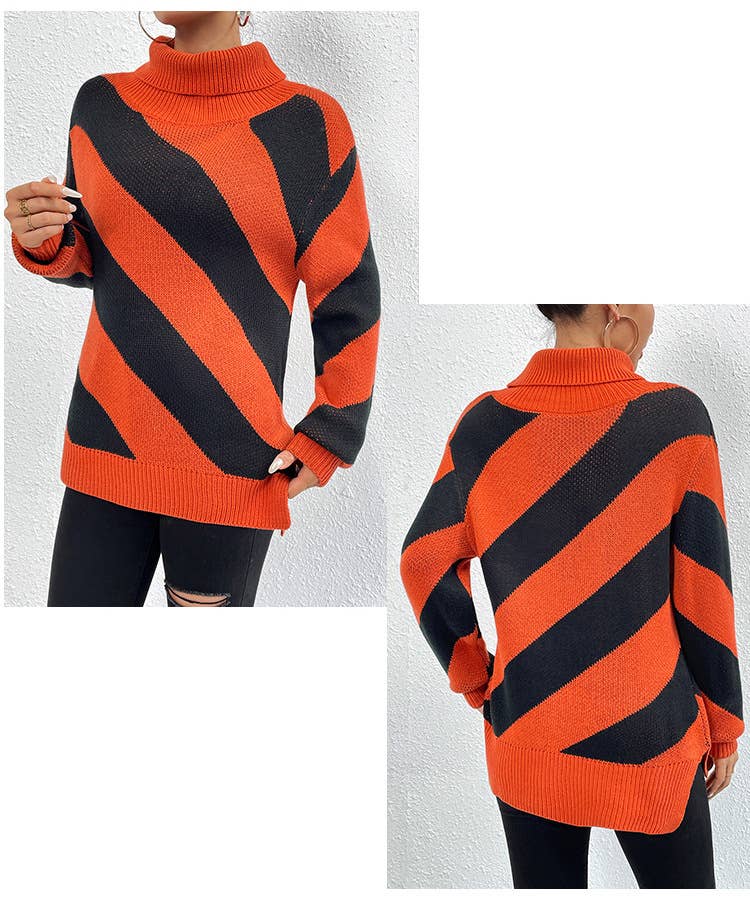 DIAGONAL STRIPED SWEATER WITH CONTRASTING COLORS