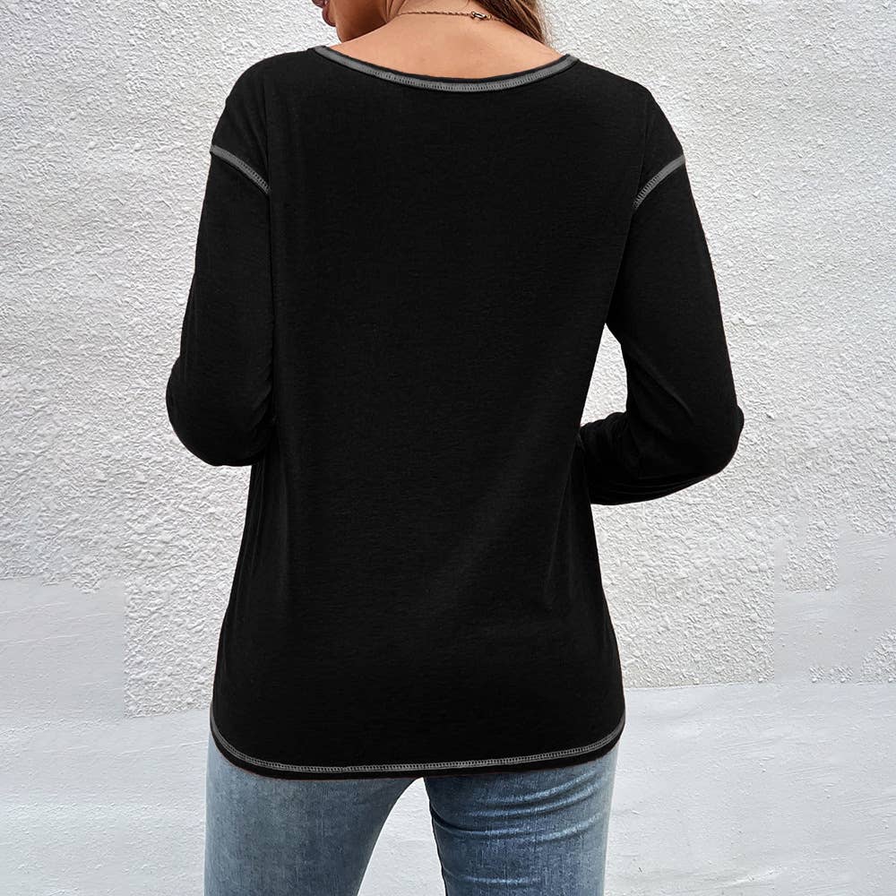 Decorative buttons irregular hem T-shirt