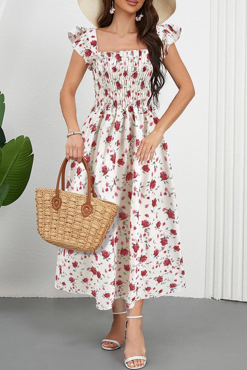 CWDMD6205_FLORAL FLUTTER SLEEVE SQUARE NECK MAXI DRESS