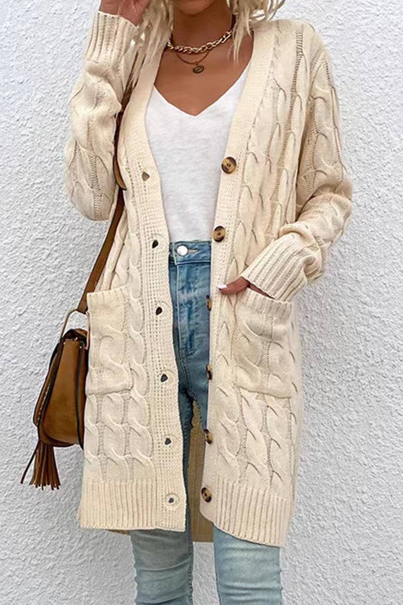 CWOCAL00832_SINGLE-BREASTED CASUAL KNITTED CARDIGAN JACKET