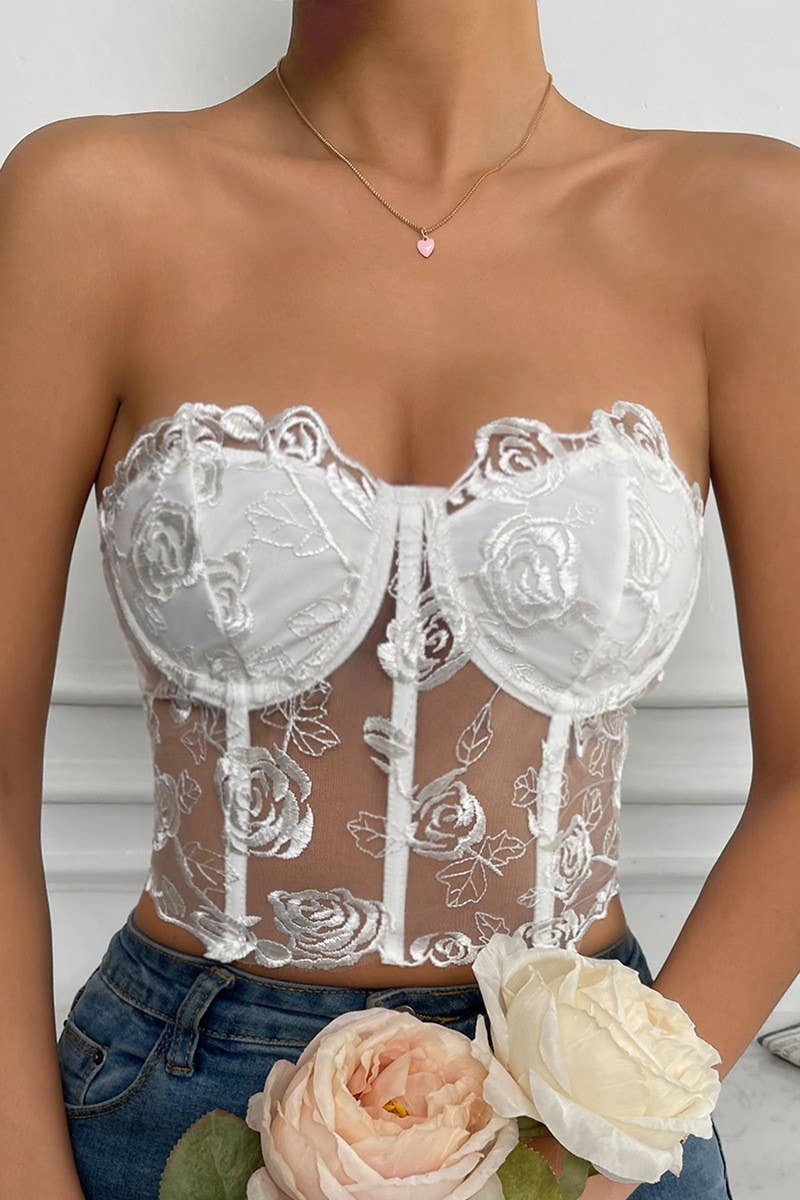 CWTTK0740_3D FLOWER STITCHED UNDERWIRE BANDEAU TANK TOP