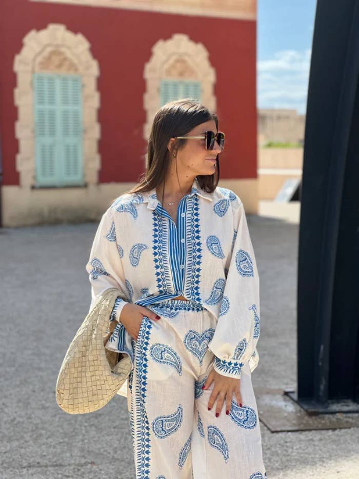 CASUAL ALL-IN-ONE LINEN PRINTED LONG-SLEEVED SUIT