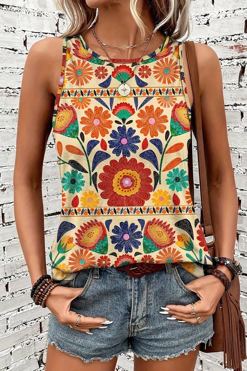 CWTTSL0449_SUMMER SLEEVELESS FLORAL SMALL VEST CAMISOLE TOP
