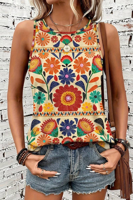 CWTTSL0449_SUMMER SLEEVELESS FLORAL SMALL VEST CAMISOLE TOP