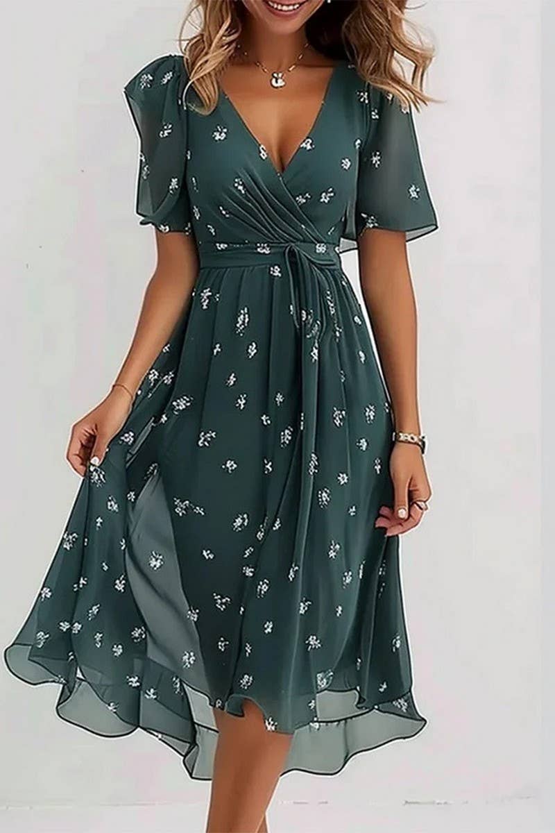 CWDMD01029_LOOSE AND CASUAL V-NECK FLORAL PRINT DRESS