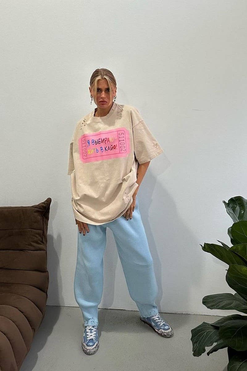 CWTTS1278_LETTER PRINT CONTRASTING COLOR CREW NECK T-SHIRT