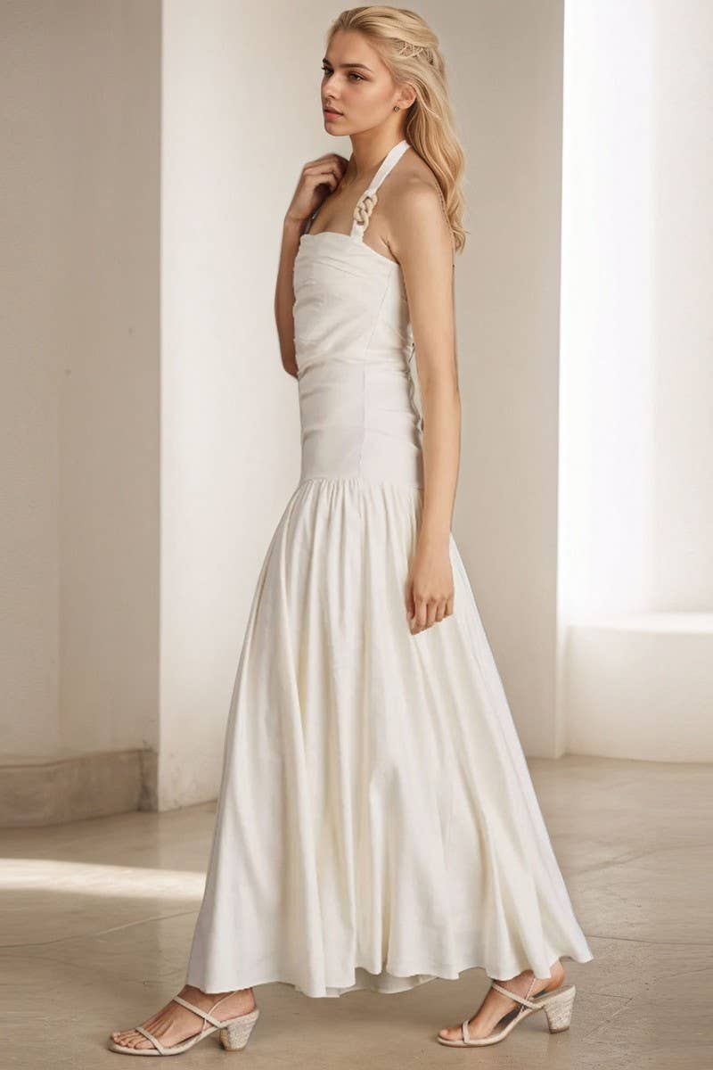 CWDHL1097_HALTER NECK BACKLESS SLEEVELESS MAXI DRESS