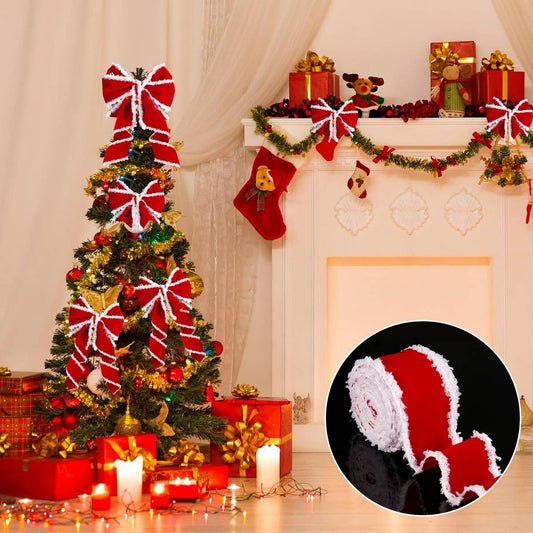 CWMM10191_RED AND WHITE CHRISTMAS BOW RIBBON FOR GIFT DIY