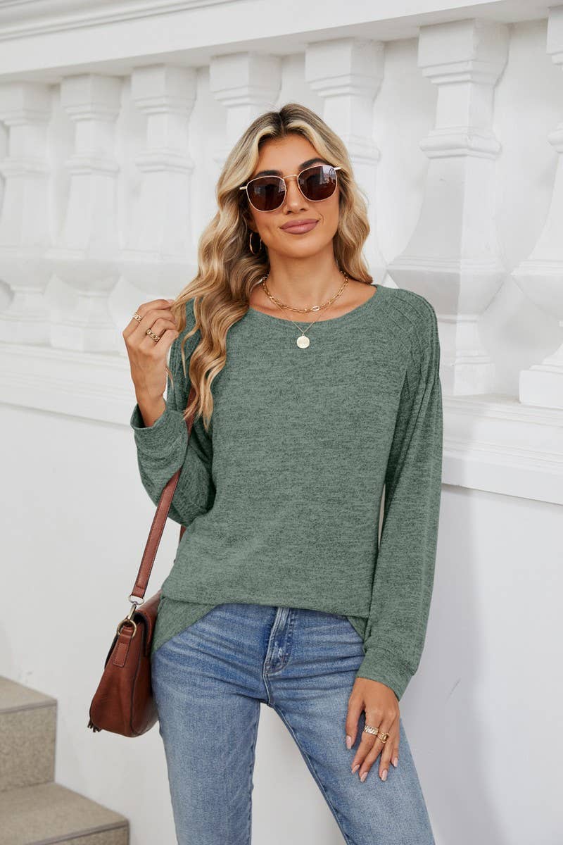 CWTBLL1863_SOLID COLOR ROUND NECK LOOSE LONG SLEEVE TOP