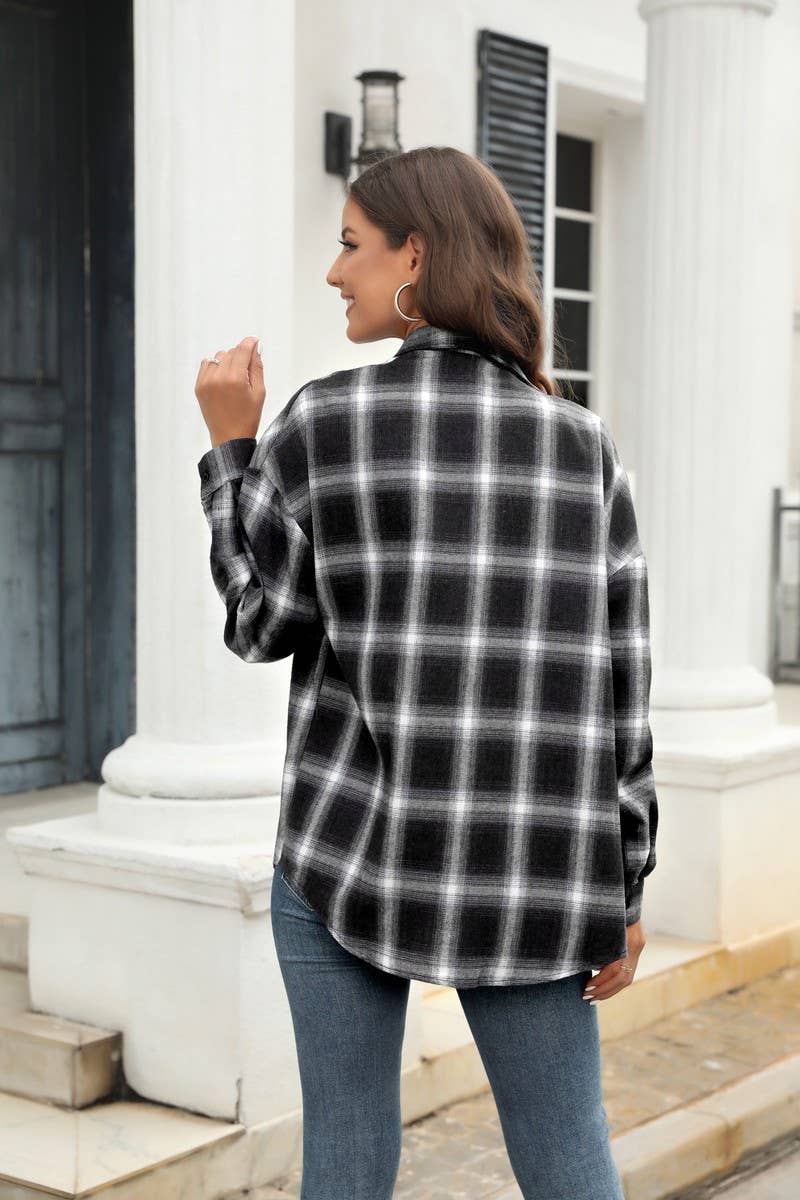 CWOCO0330_CASUAL PLAID BUTTON-DOWN SHIRT TOP COAT