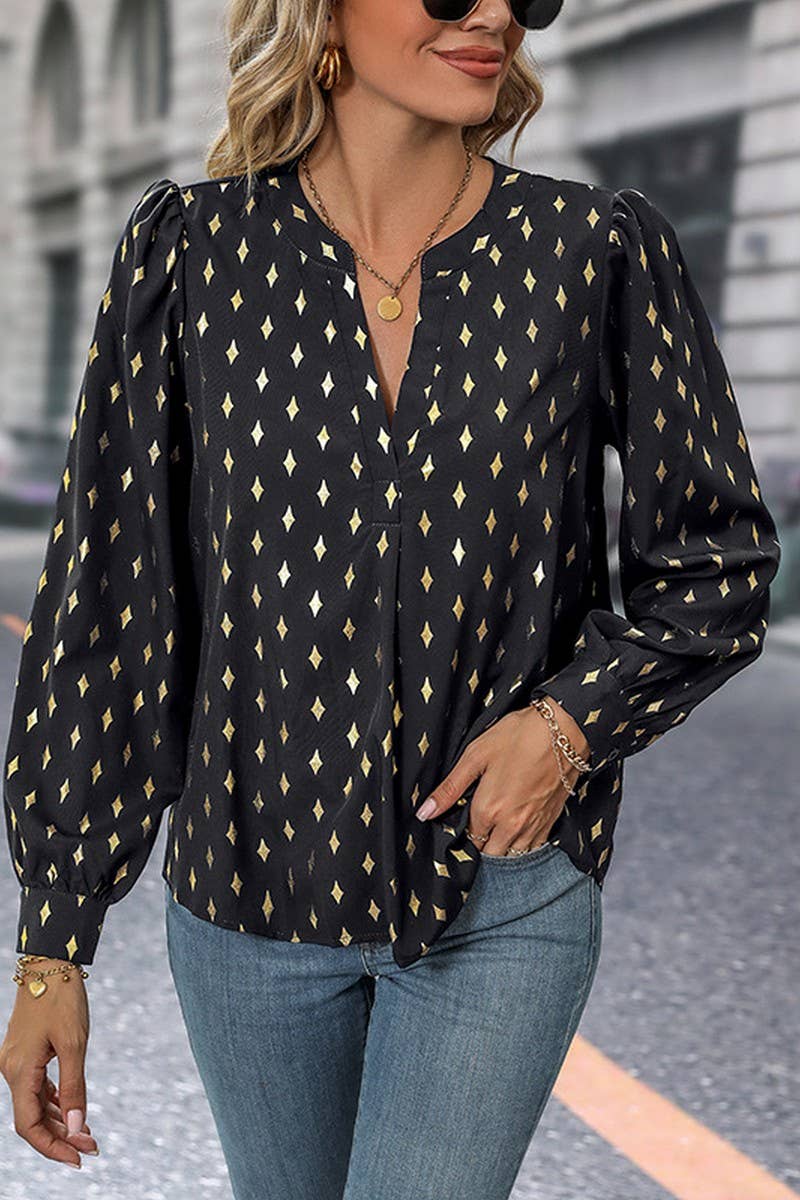 CWTBLL3584_WOMEN'S ELEGANT DIAMOND HOT STAMPING SHIRT