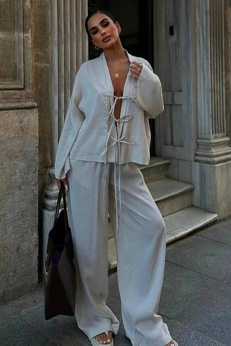 CWSTB1164_CASUAL SOLID COLOR SHIRT AND PANTS SET