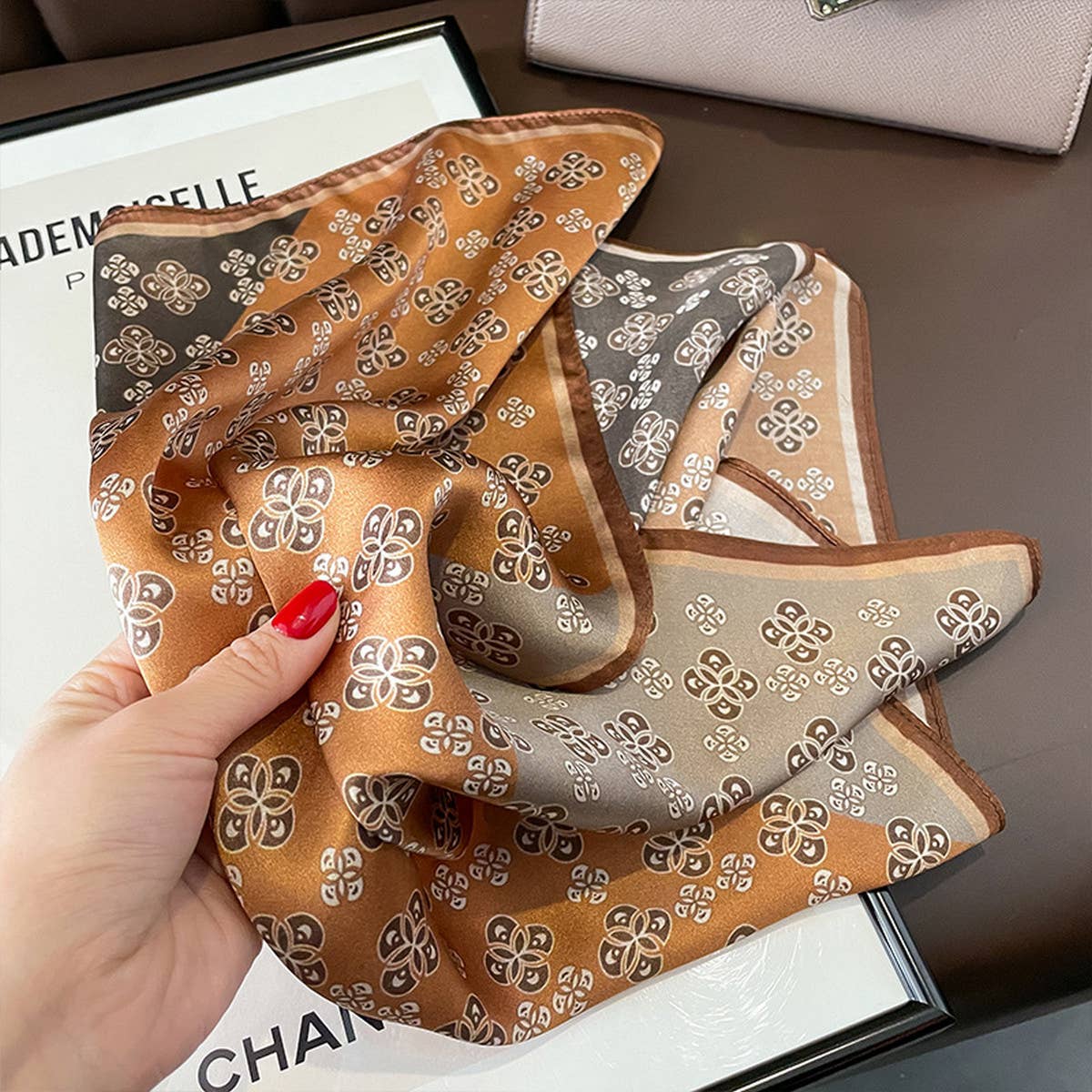 Summer Silk Scarf ??Colorblock Plaid Print Square_CWASC0601