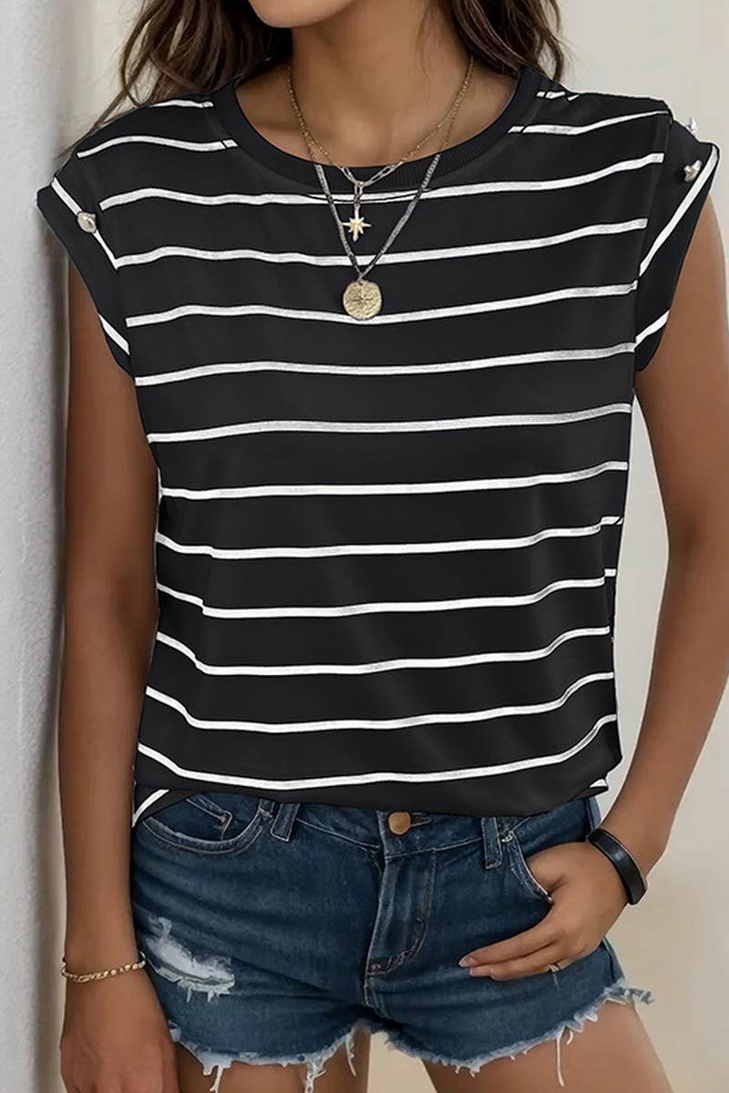 CWTTS1290_SUMMER FASHION SLEEVELESS STRIPED T-SHIRT