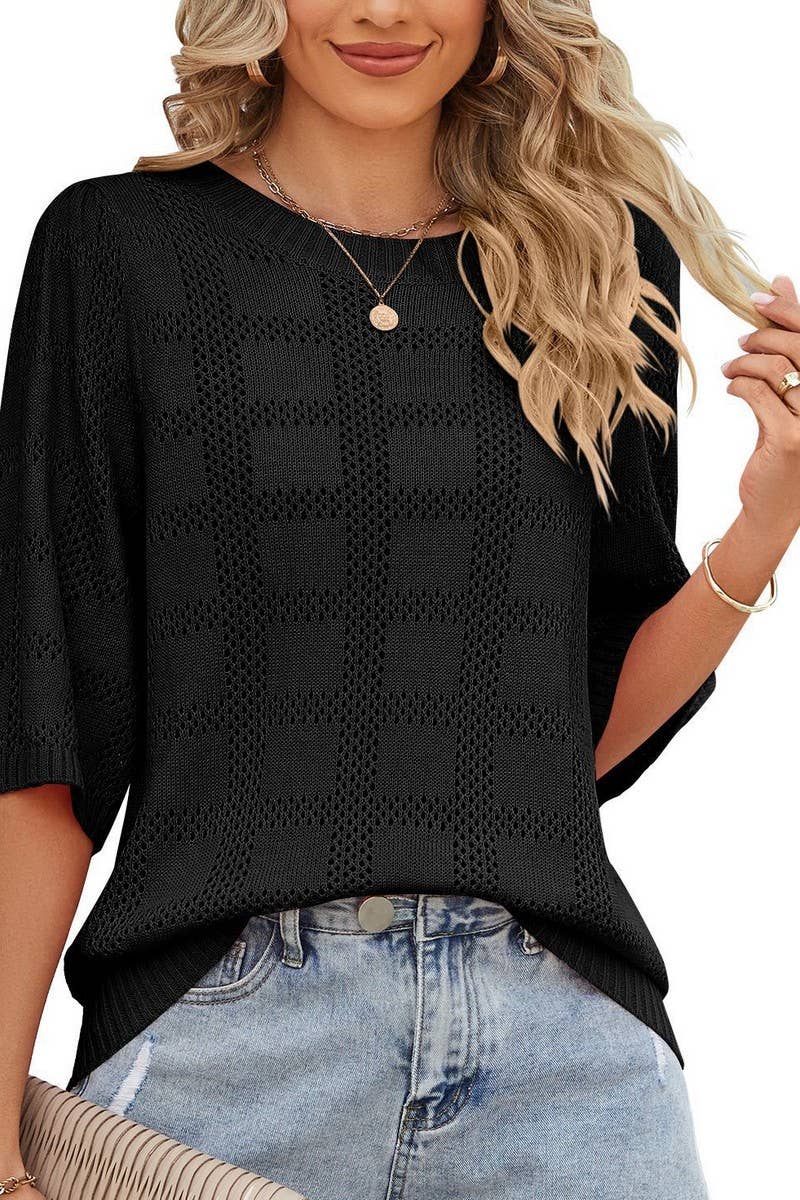 CWTTS1316_WOMEN'S ROUND NECK HOLLOW SUN PROTECTION BLOUSE