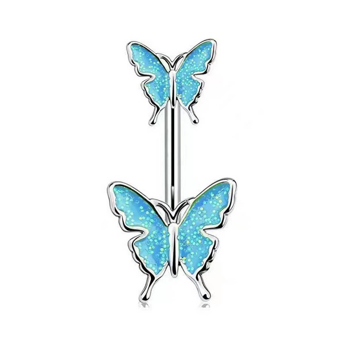 Glitter Butterfly Belly Ring Resin Body Piercing
