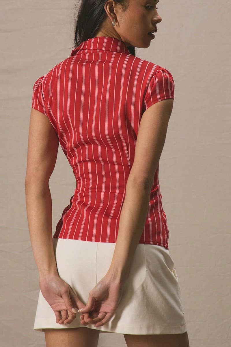 CWTBLS2246_SUMMER TEMPERAMENT SLIM STRIPED SHIRT