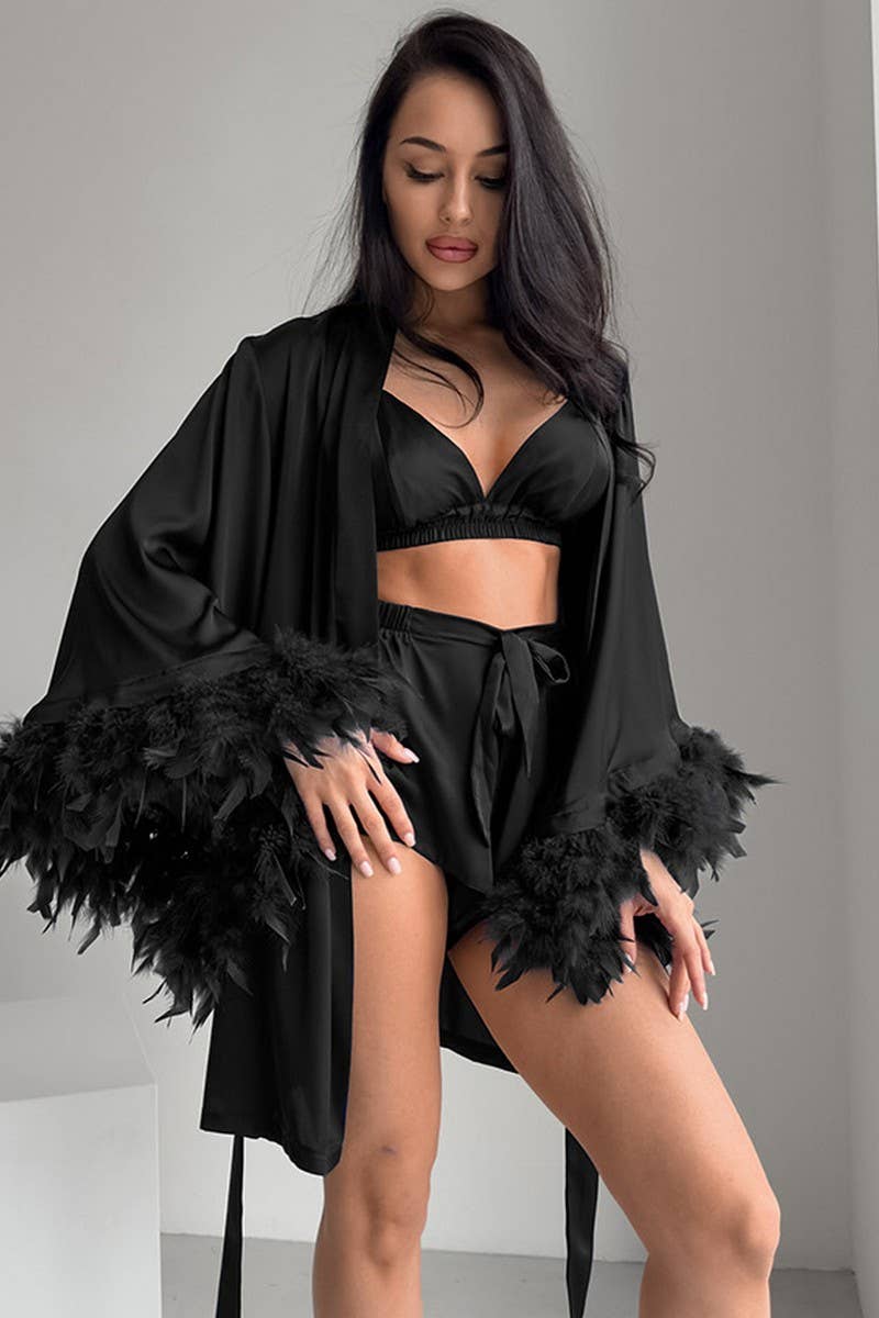 CWSPJ0340_FEATHER PANELED UNDERWEAR SHORTS PAJAMA SET