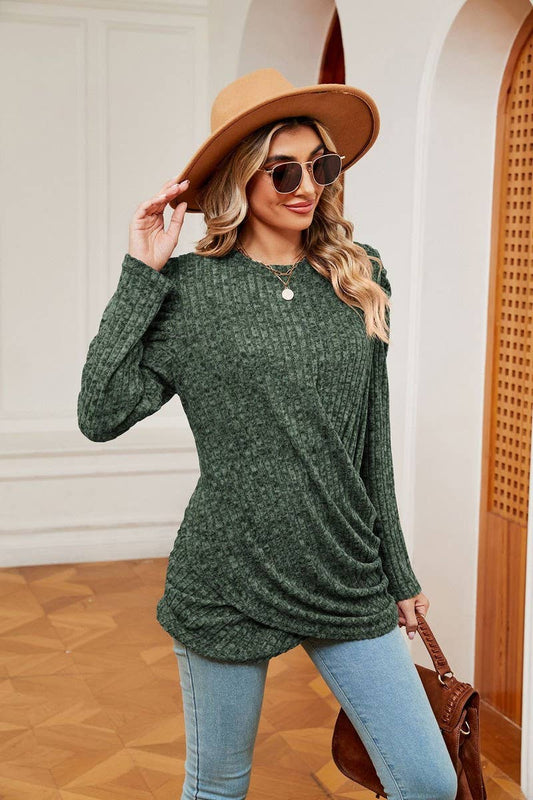 CWTBLL2403_ROUND NECK LONG SLEEVE TWISTED PUFF SLEEVE TOP