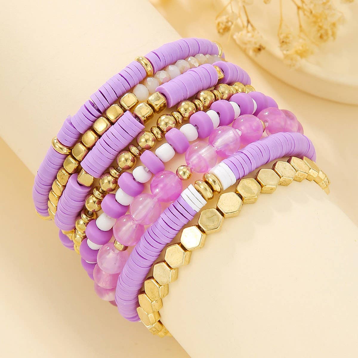 SIMPLE MULTI-STRAP POLYMER CLAY BRACELET SET_CWMM3527