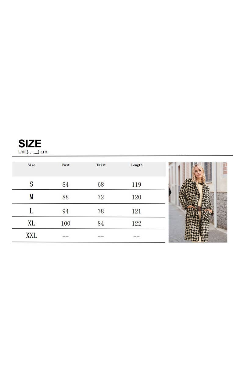 CWOCO1270_HOUNDSTOOTH LOOSE LONG TRENCH COAT WOOLEN COAT