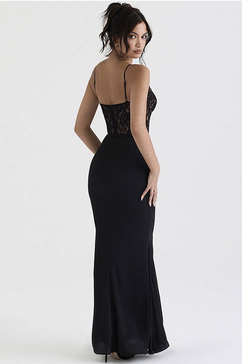 CWDMD01067_LACE SEXY HIGH WAIST SPAGHETTI STRAP GOWN