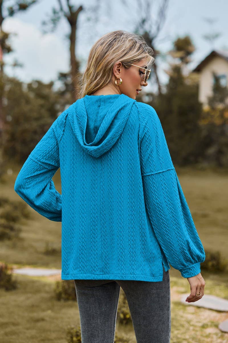 CWOHOL0738_BALLOON SLEEVE HOODED BUTTON LOOSE SWEATSHIRT