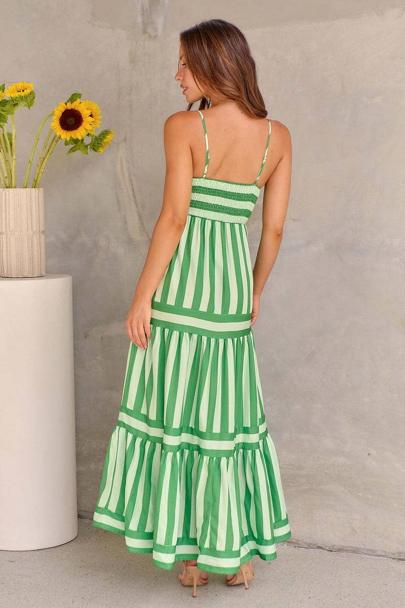 CWDMD5935_STRIPED PRINT BACKLESS POCKET CAMI DRESS