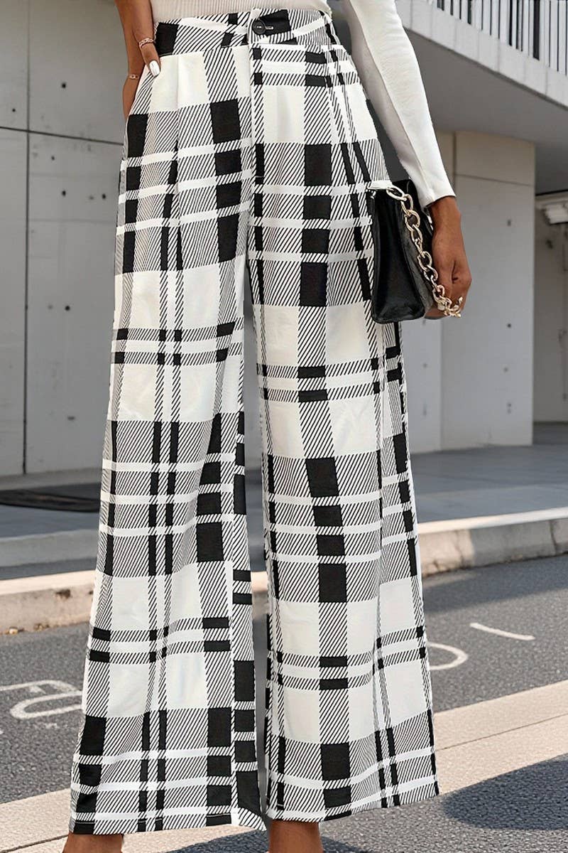 CWBLP01058_CASUAL PLAID LOOSE WIDE-LEG TROUSERS