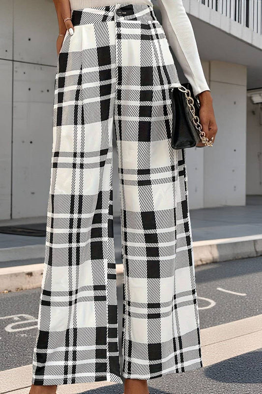 CWBLP01058_CASUAL PLAID LOOSE WIDE-LEG TROUSERS