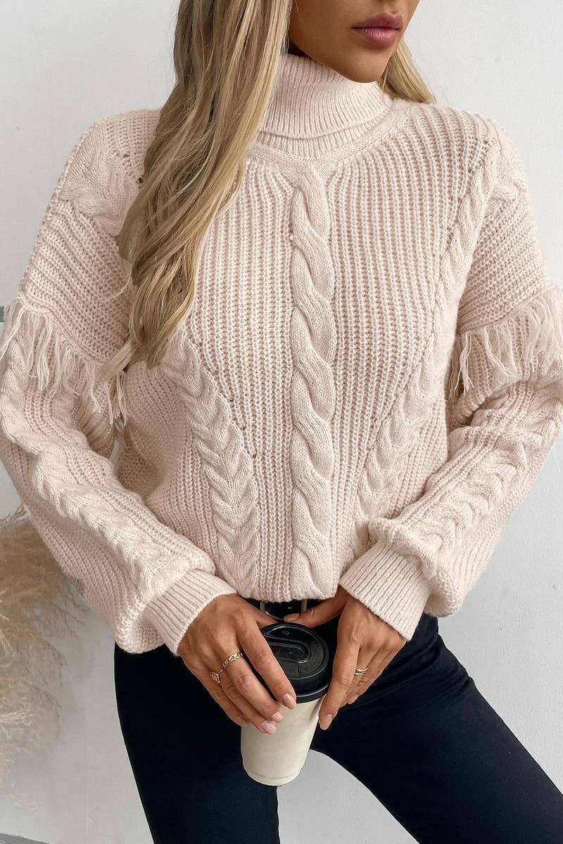 CWOSWL2810_FRINGED CABLE KNIT LONG SLEEVE PULLOVER SWEATER