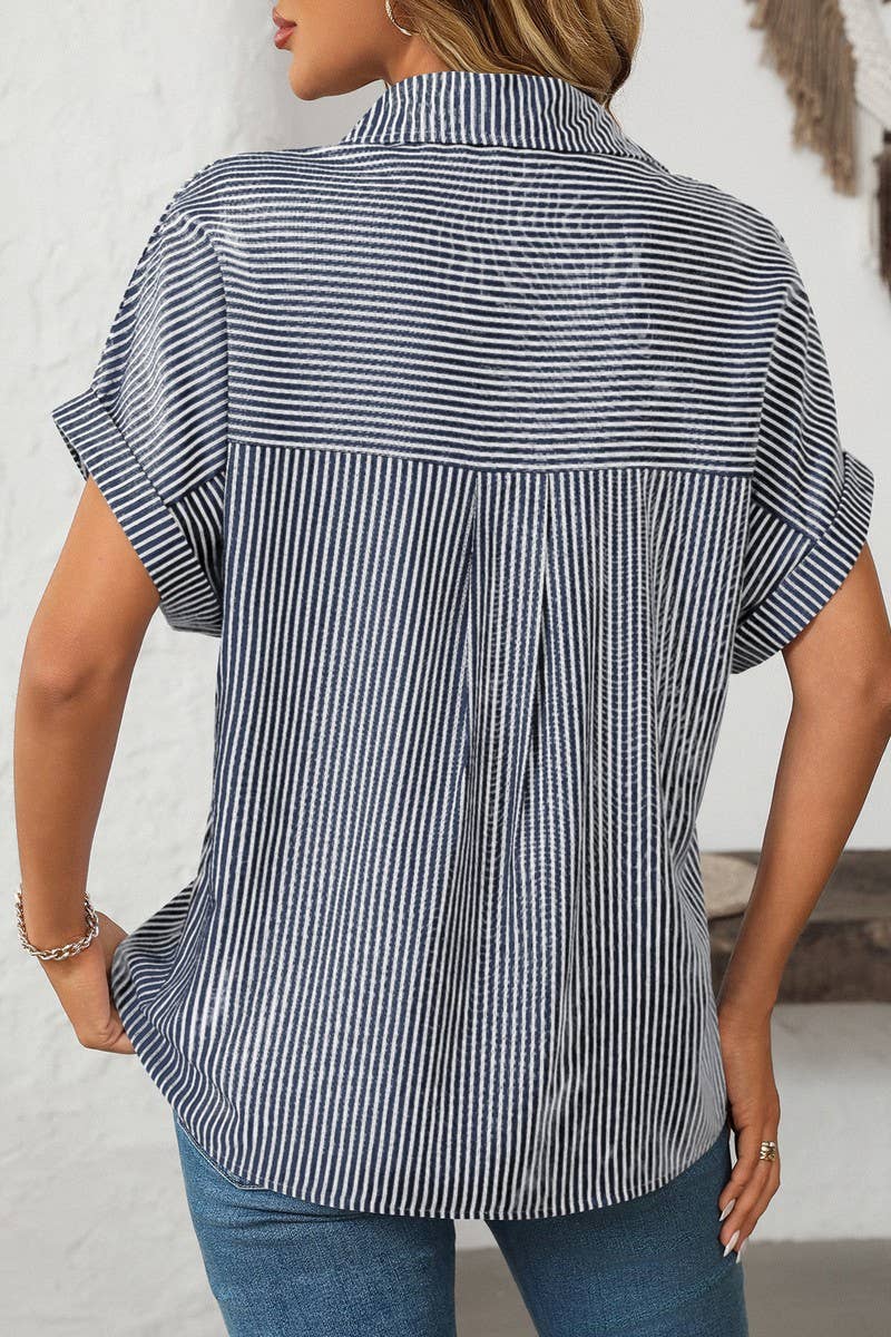 CWTSTS0568_LOOSE POCKET CASUAL STRIPED SHORT SLEEVE SHIRT