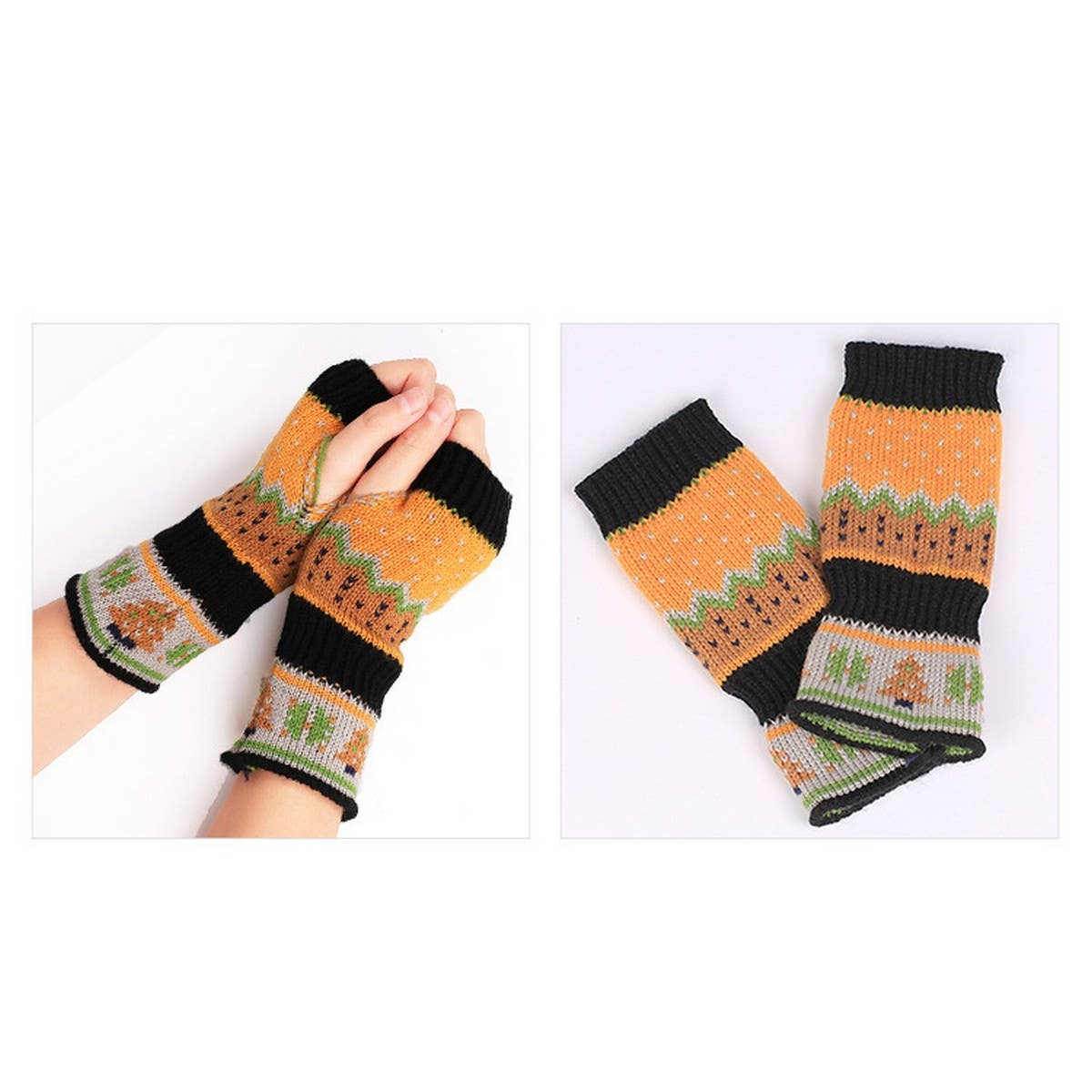 CWAG0084_Christmas Tree Thickened Knitted Half Finger Gloves
