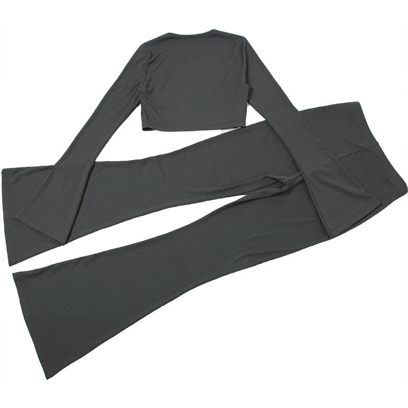 Bell Sleeve Crop Top & High Waist Flare Pants Set
