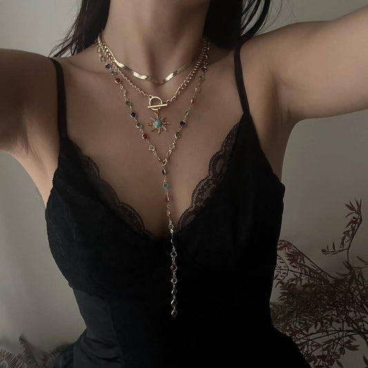 SUNFLOWER COLORED CRYSTAL CHAIN NECKLACE